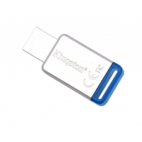 金士顿（Kingston）64GB USB3.1 U盘 DT50 蓝色 金属外壳 无盖设计