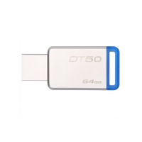 金士顿（Kingston）64GB USB3.1 U盘 DT50 蓝色 金属外壳 无盖设计