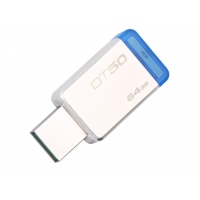 金士顿（Kingston）64GB USB3.1 U盘 DT50 蓝色 金属外壳 无盖设计