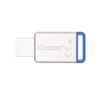 金士顿（Kingston）64GB USB3.1 U盘 DT50 蓝色 金属外壳 无盖设计