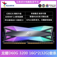 威刚(ADATA)DDR4 3200 32GB(16G×2)套装 台式机内存 XPG-龙耀D60G(RGB灯条)幻彩灯光内存 云南电脑批发