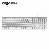 爱国者(aigo)V500有线键盘 静音 105键PC麦拉面板笔记本电脑一体机通用键盘 皓月银