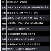 【i3-9100F整机】酷睿i3-9100F/16G内存/240G固态/东星G2400无边框电竞24寸显示器