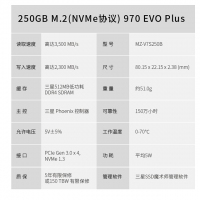 三星 250GB M.2接口(NVMe协议) 970 EVO Plus（MZ-V7S250B）台式机 笔记本通用固态硬盘