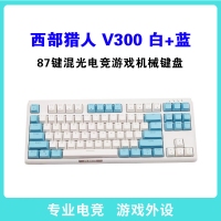 西部猎人 V300 混光电竞游戏机械键盘 87键 白+蓝    昆明键盘批发