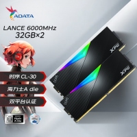 威刚XPG 龙耀 LANCER 64G(32G*2) DDR5 6000 CL36 海力士A die颗粒（黑）电竞RGB内存条