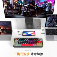 爱国心 GK64 白色青轴 有线无线三模2.4G蓝牙机械键盘热插拔轴体 RGB幻彩灯光客制化机械键盘64键PBT键帽