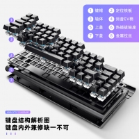 爱国心 GK68 白色青轴 有线无线三模 热插拔2.4G蓝牙机械键盘 客制化键盘热插拔轴体68键位