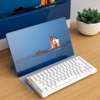 爱国心 GK84 白色青轴 有线无线三模2.4G蓝牙机械键盘热插拔轴体 RGB幻彩灯光客制化机械键盘84键PBT键帽